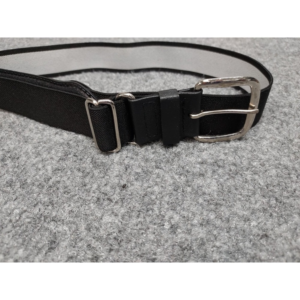 Adidas Men Baseball Belt Black Elastic Stretch Waistband Silver Buckle Logo